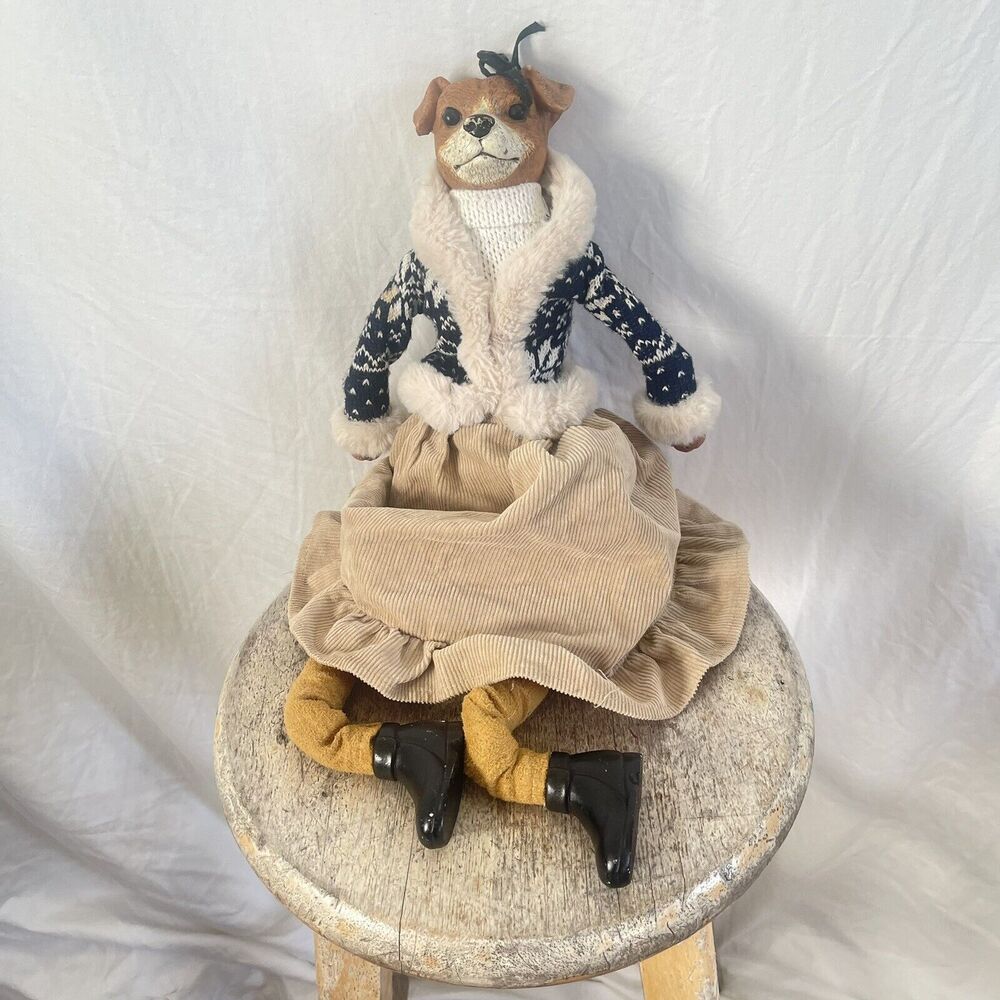 Rare Vintage Female Dog Shelf Sitter Unique Collectible  Snowflake Sweater ❄️